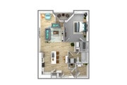 Seaside Floorplan 1 bedroom 1 bathroom 869 Sqft