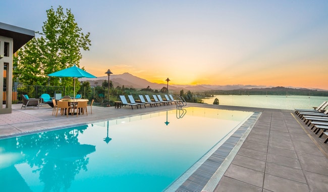 Take a dip and enjoy the views in the saltwater zero-edge pool equipped with underwater speakers and outdoor pool showers to rinse off - Preserve at Marin Rental
