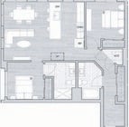 Explore this modern 2-bedroom apartment floor plan with spacious living areas.