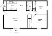 Plano de planta de 2 camas y 1 baño