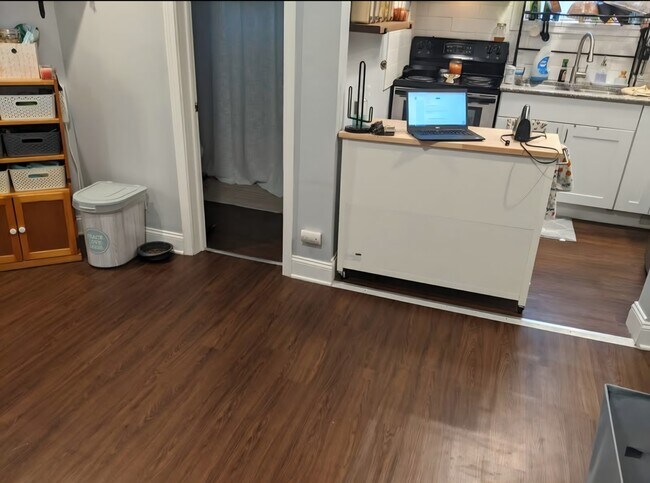 Standing in dining room facing kitchen. One bedroom to right, bathroom ahead, living room to left. - 106 Atkinson St Unit B / Lower