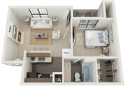 One Bedroom, 550 sqft, Patio/Balcony, Fireplace