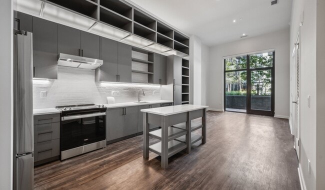 Spacious living area with center kitchen island
