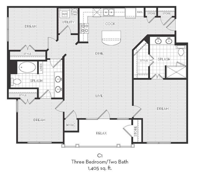 Dalian 151 - C1 - 2 Beds - 2 Baths - 1405 Sq. ft.