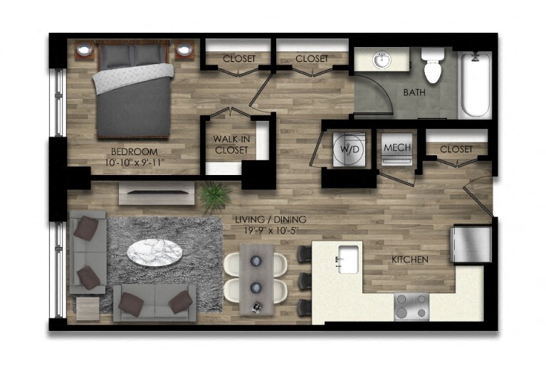 Floor Plan - 1 Bed/1 Bath-26W