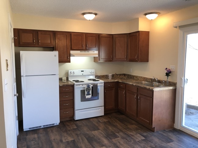 Completely renovated kitchens with new cabinets, countertops, appliances, sink, faucet, lighting, flooring, and more - OAK TERRACE APARTMENTS