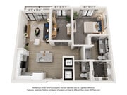 Explore this elegant urban layout, complete with a cozy bedroom and chic open-concept living space. This unique floorplan features a flexible den space and half bath. Perfect for office space, content creation room, or even guest room space.