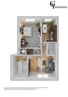 Explore this stylish urban apartment, featuring a smart and efficient layout for comfortable living.