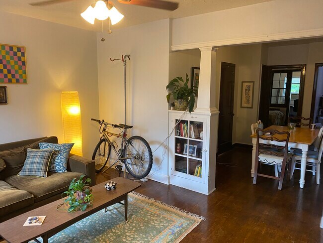 Living room with built-in bookcases