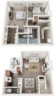 Two Bedrooms, Two Bathrooms, Townhome, 930 sqft.