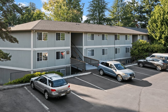 Well-maintained apartment building with resident parking