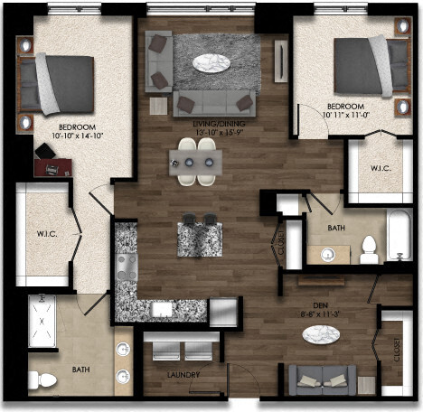 Floor Plan - 2 Bed/2 Bath Den-3E