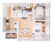 1E Overhead Floorplan - 809 Sqft