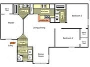 3 habitaciones/2 baños