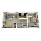 Plano de planta de un dormitorio, un baño y 650 pies cuadrados.