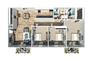 Tres habitaciones, dos baños
