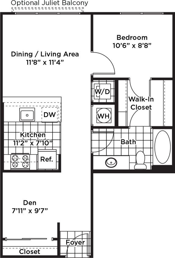 Floor Plan - 1 Bedroom 1 Bath + Den - AD1 Affordable 60%