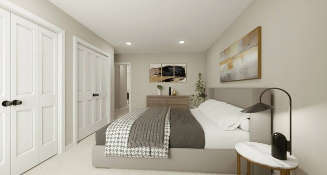 Bedroom with Ample storage space at The Reserve at Prentiss Pointe Apartments in Harrison Township, MI - Prentiss Pointe Apartments