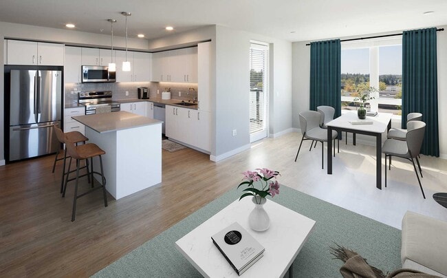 Design Collection I Kitchen, living, and dining areas with hard surface flooring
