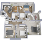 Three bedroom, two bath, 1,286 square foot apartment