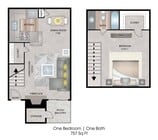 One Bedroom Townhome, 757 sqft, Patio, Fireplace, Walk-in Closet, Additional Storage Closet