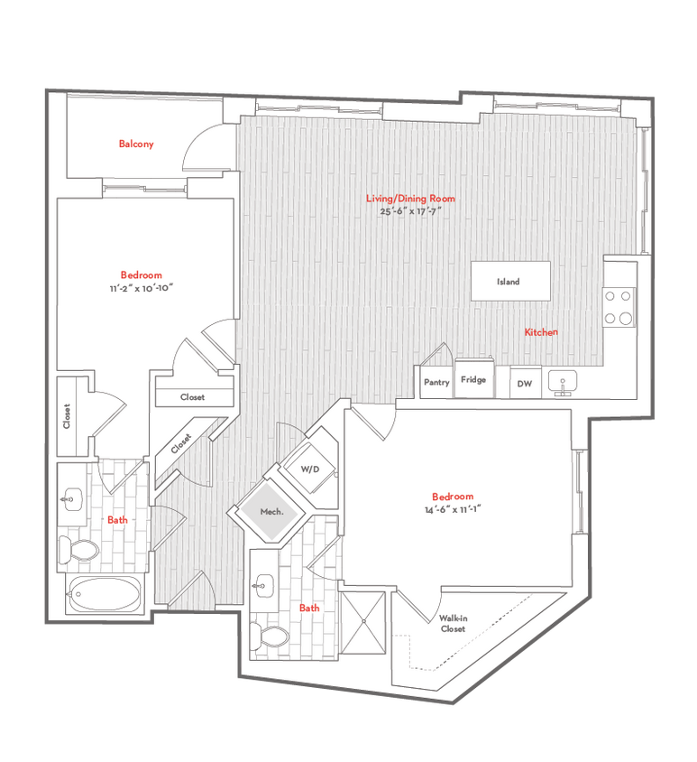 Floor Plan - 2 Bed  2 Bath-2-D