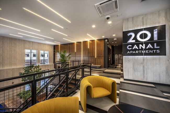 Lobby At Main Entrance With Backlit 201 Canal Apartments Sign