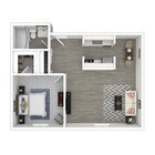 One-Bedroom, One-Bathroom Floor Plan Rendering