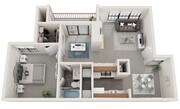One Bedroom w/Study, 776 sqft, Full-Sized Washer/Dryer Connections, Patio/Balcony, Fireplace, Vaulted Ceilings in Selected Units