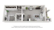 A 3D floor plan rendering of The Chandler.