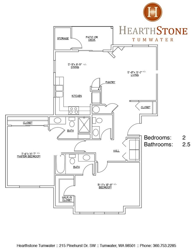 Floor Plan - 2 Bed 2.5 Bath 
