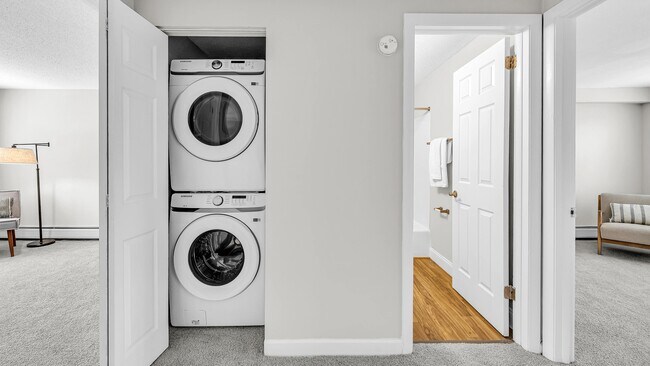 Enjoy ultimate laundry convenience with full-size stackable washer and dryer appliances in select apartment homes.