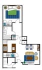 Un dormitorio, una cama, un baño, 70 metros cuadrados/780 pies cuadrados