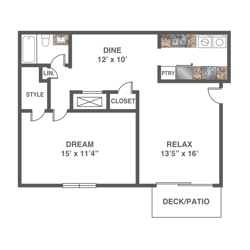 Floor Plan - 1 Bed 1 Bath - Renovated