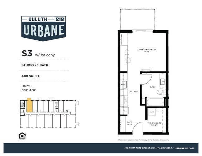Urbane218 S3 w/Balcony (A) Floor Plan - Urbane218