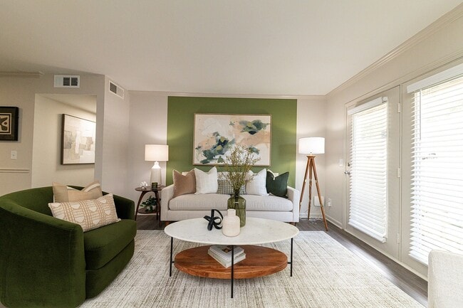 Spacious living room with hardwood-style flooring