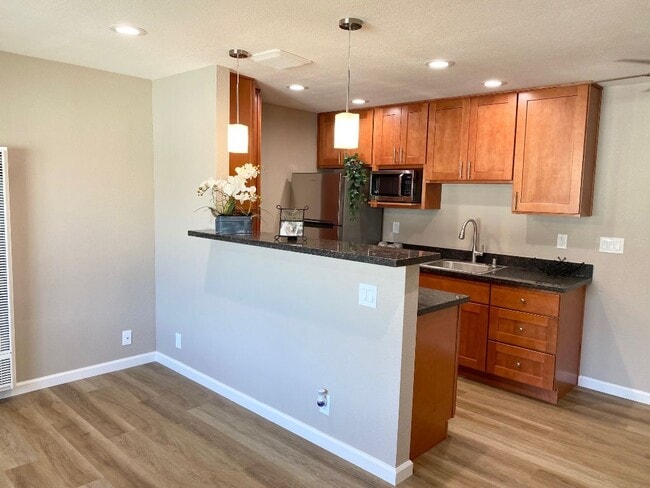 Kitchen, granite countertops, stainless steel appliances - The Court Apartments