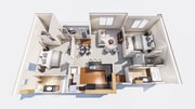 Explore the elegance of this two-bedroom apartment featuring an open-concept living space and a chic kitchen design.