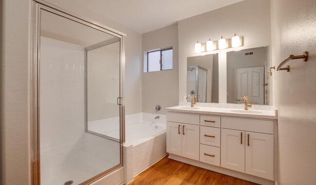 Large bathroom with ample light and double vanity
