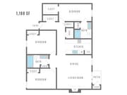 Three bedroom, two bathroom 1,180 sq. ft.