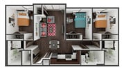 Three bedroom, three bathroom. 1039 sq feet. Pricing is per bedroom.