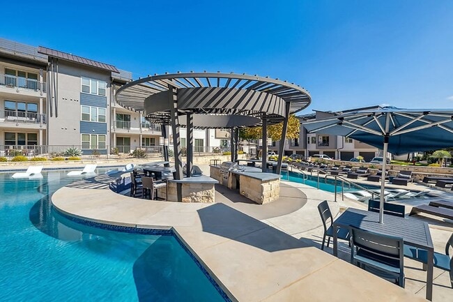 Poolside lounge with ample seating