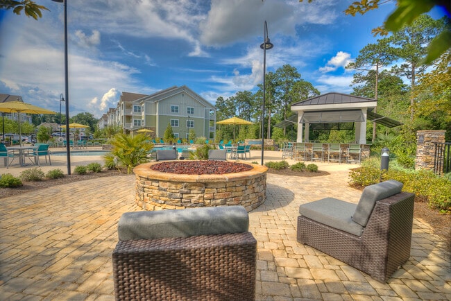 Poolside fire pit
