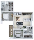 2B Floorplan 2br, 2ba - 1055 SF