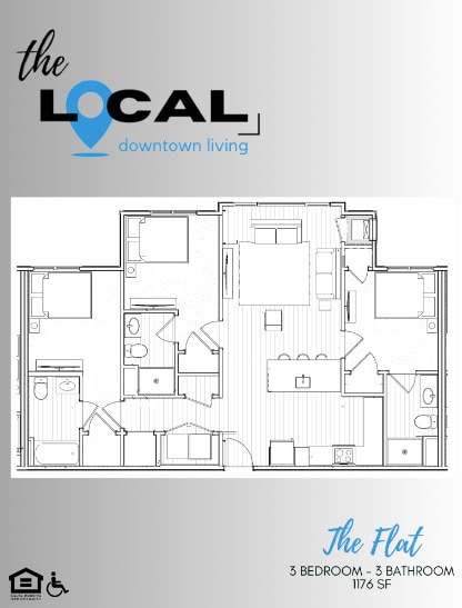 The Flat 3 Bed 3 Bath 1176 SF
