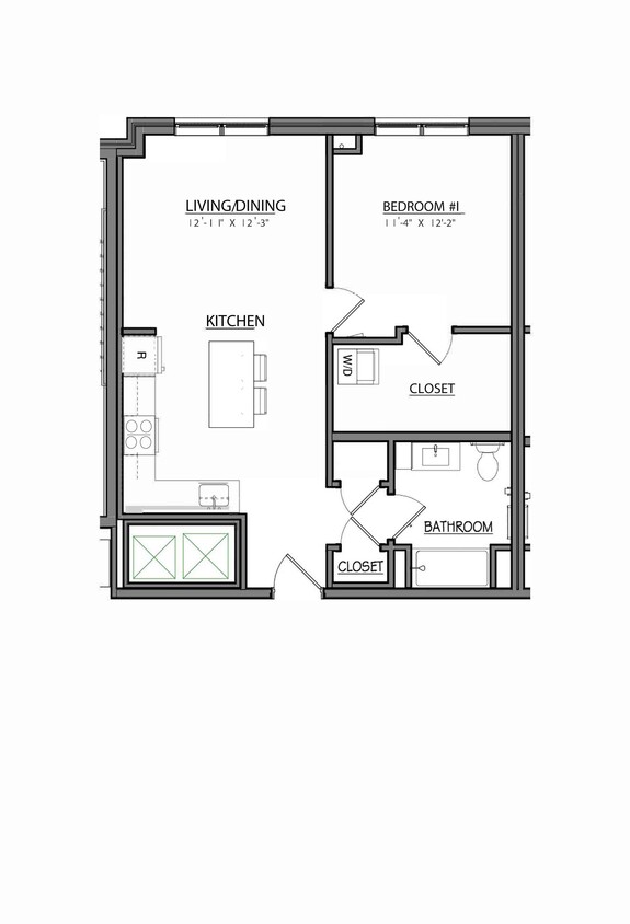 Floor Plan - Block A1AR | 1 Bed | 1 Bath