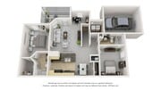 A 3D floor plan rendering of The Genova with Garage.