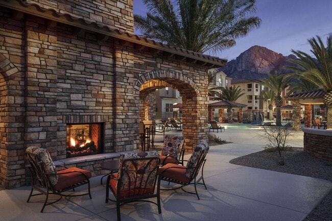 Enjoy poolside fireplaces and flat screen TVs