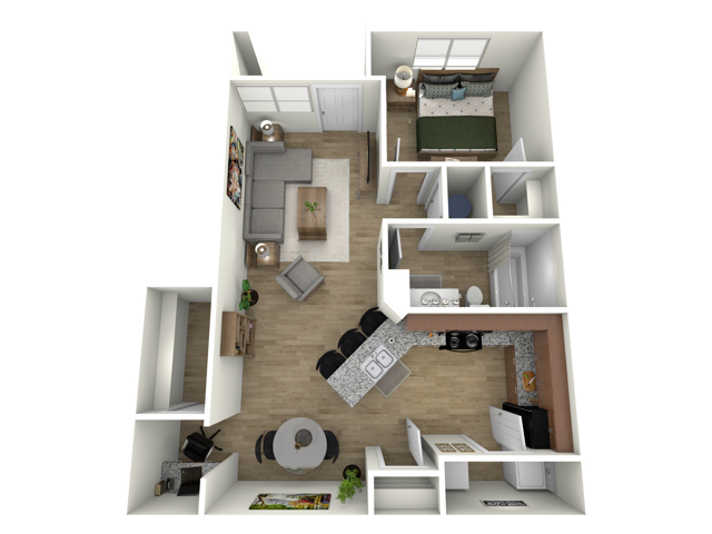 AA2 Floorplan - 1 Bed, 1 Bath Upgraded