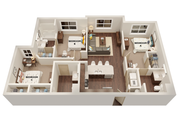 C1: 3BD | 3BA | 1074 SF - C1